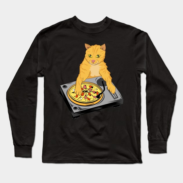 DJ Pizza Cat by Basement Mastermind Long Sleeve T-Shirt by BasementMaster